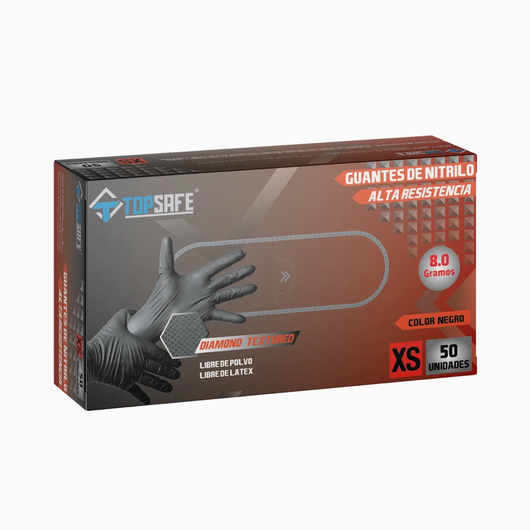 Guante de Nitrilo TopSafe Negro Guantes de Nitrilo 8grs - Imagen 1
